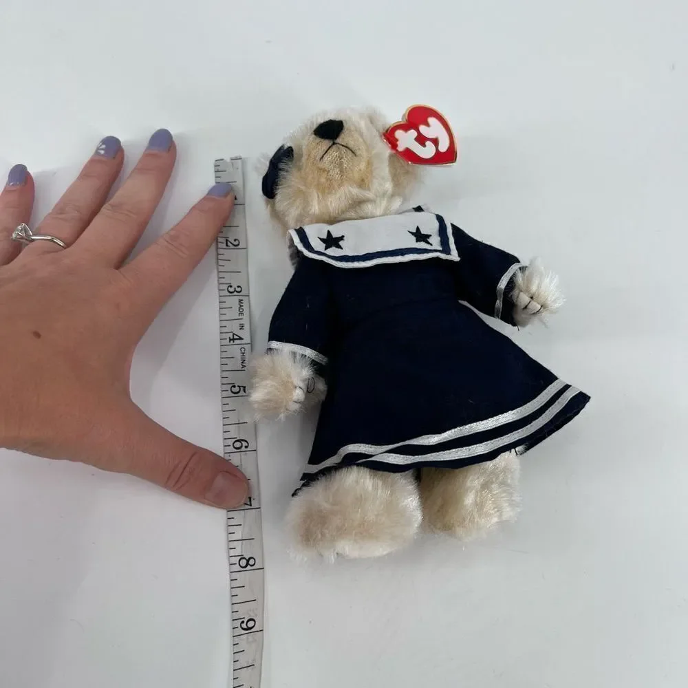 Ty Attic Treasures, Breezy, Teddy Bear 1993 Blue‎ Navy Dress Stuffed Animal
